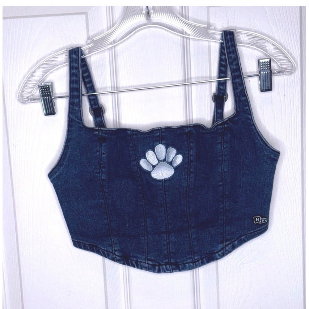 Hype and Vice Denim Corset Top Clemson Tigers Paw Logo Game Day Blue Small - Picture 2 of 7